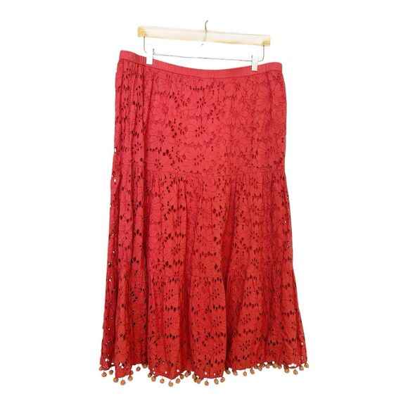 Soft Surroundings Dresses & Skirts - Soft Surroundings Tiered Eyelet Maxi Skirt Pom Pom Trim Sz XL